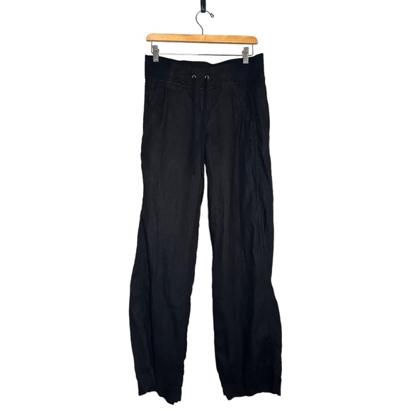 Athleta 100% Linen Wide Leg Pull-On Drawstring Waist Athletic Pants Black Size 6 - Picture 4 of 14